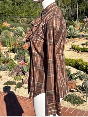 Lauren Ralph Lauren Brown Plaid Ruffle Front Blouse M
